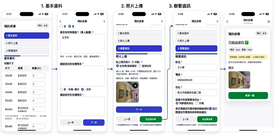需求預約模組（Request Booking）表單流程示意截圖